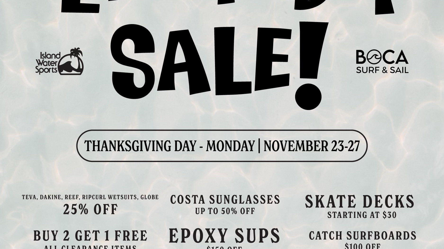 Island Water Sports & Boca Surf and Sail Black Friday Sale 2023