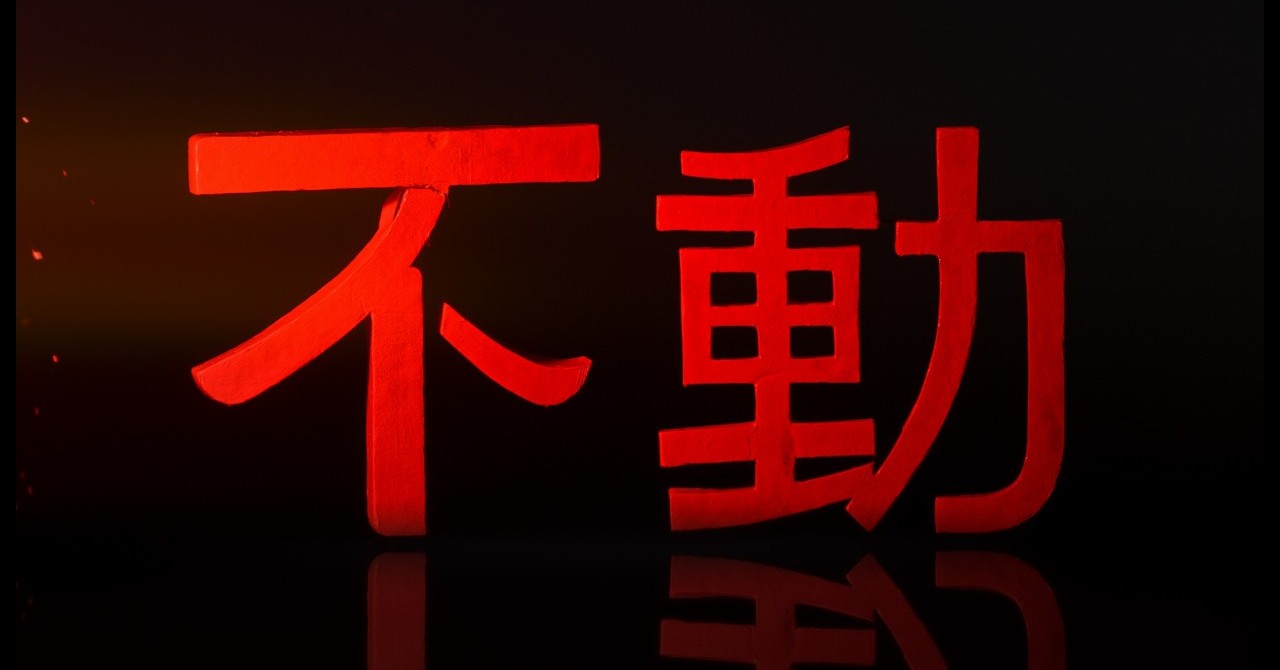 The FUDO title card, the kanji for immovable built as a red sign, from Kolohe Andino's Steko surf film