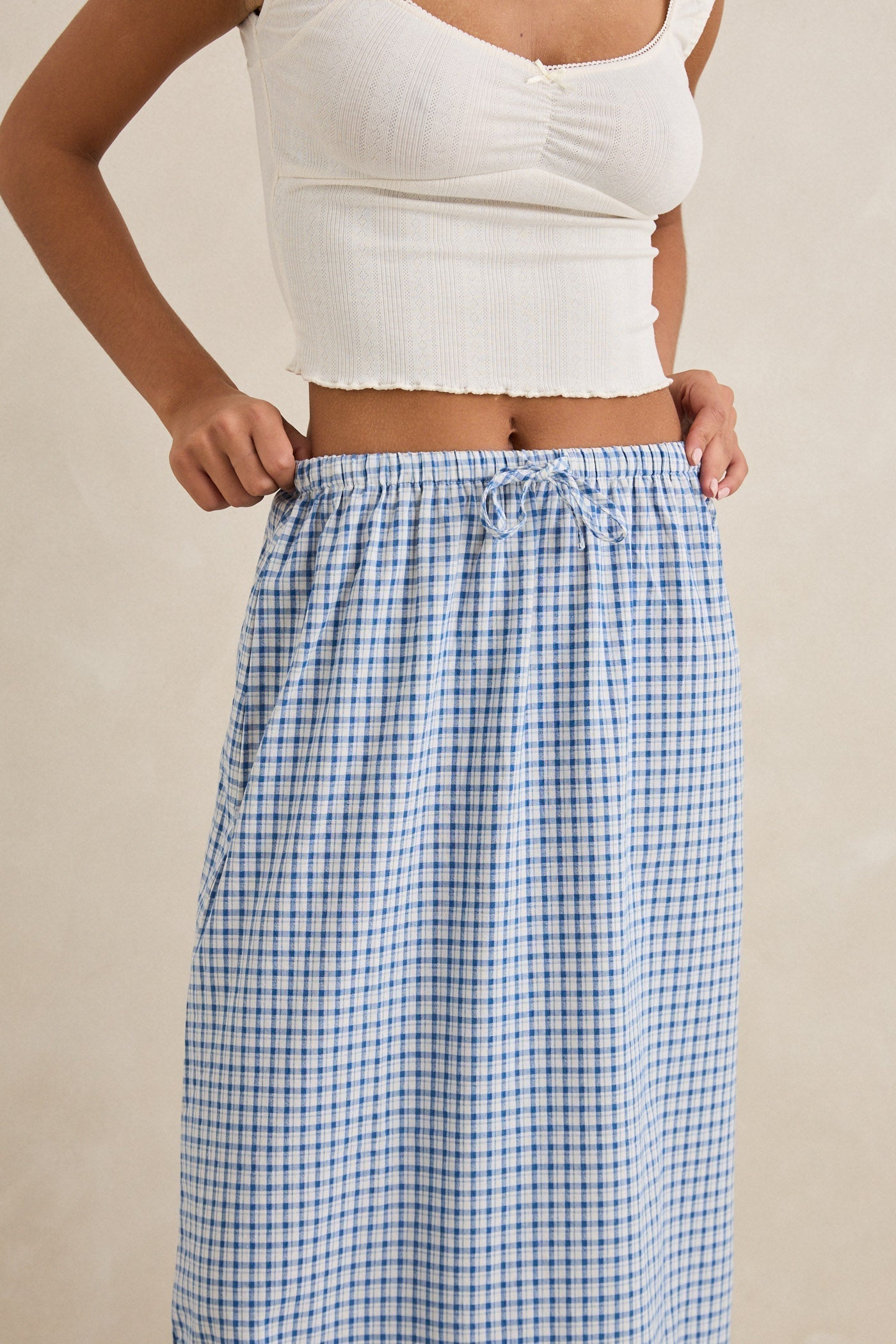RHYTHM LOLA CHECK TIERED MAXI SKIRT BLU-BLUE 3M