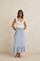RHYTHM LOLA CHECK TIERED MAXI SKIRT BLU-BLUE 3M