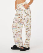 RIP CURL SUNSET LUAU WIDE LEG PANTS 0375-BLACK/OFF WHITE M