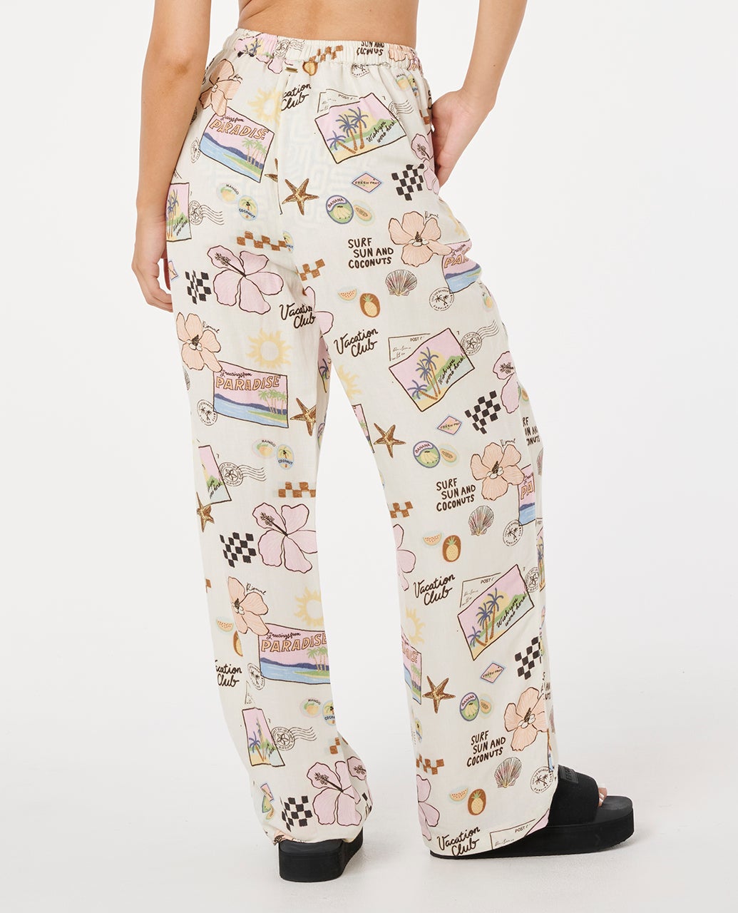 RIP CURL SUNSET LUAU WIDE LEG PANTS 0375-BLACK/OFF WHITE M