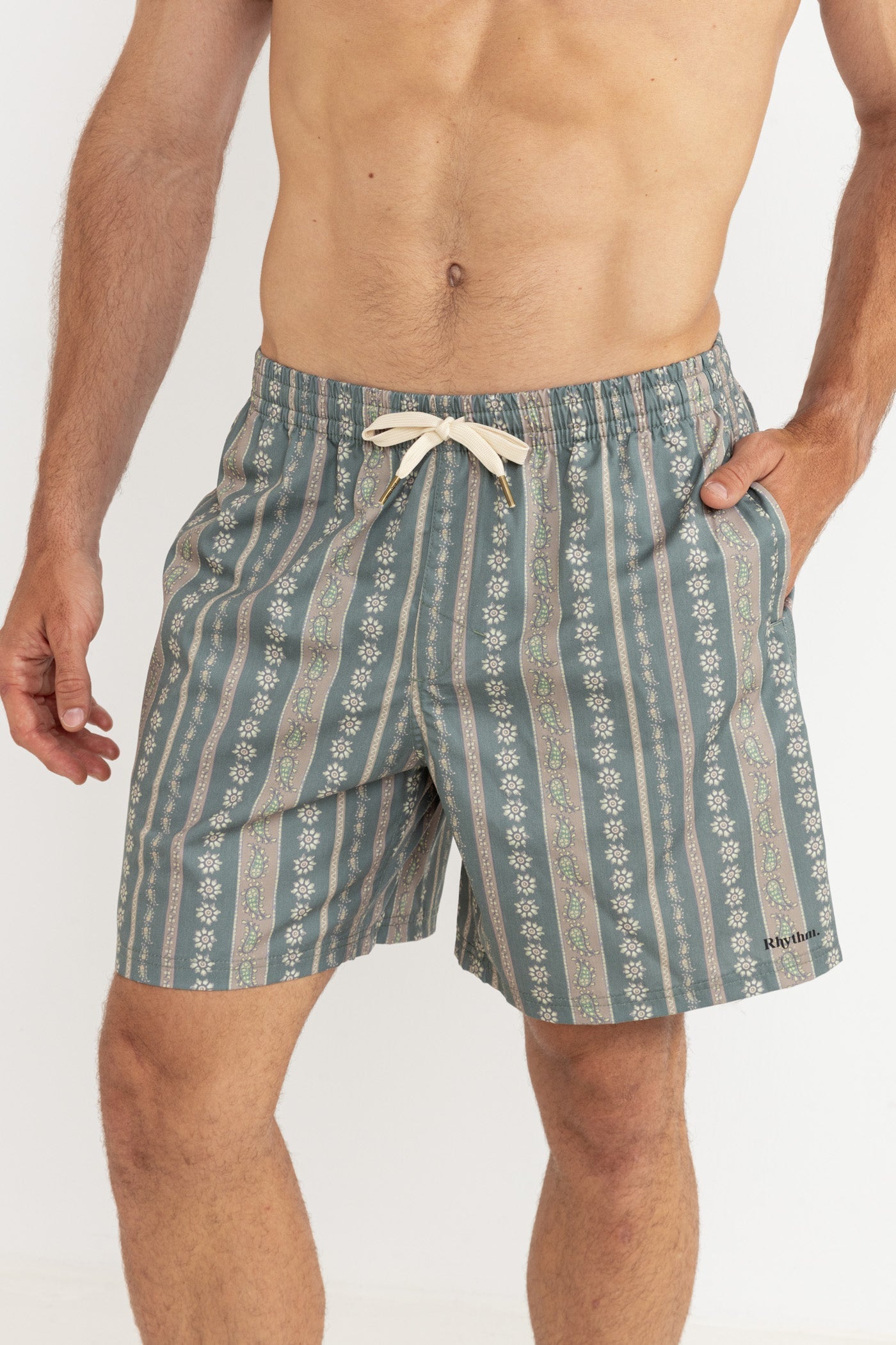Rhythm Paisley Stripe Beach Short OLI-Olive 32