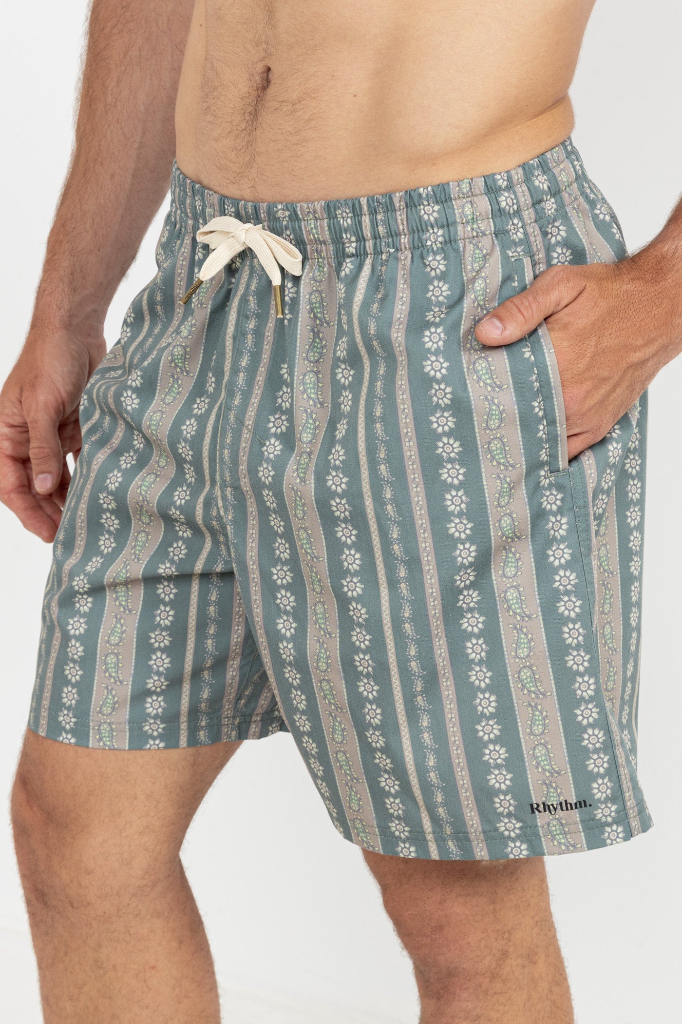 Rhythm Paisley Stripe Beach Short OLI-Olive 34