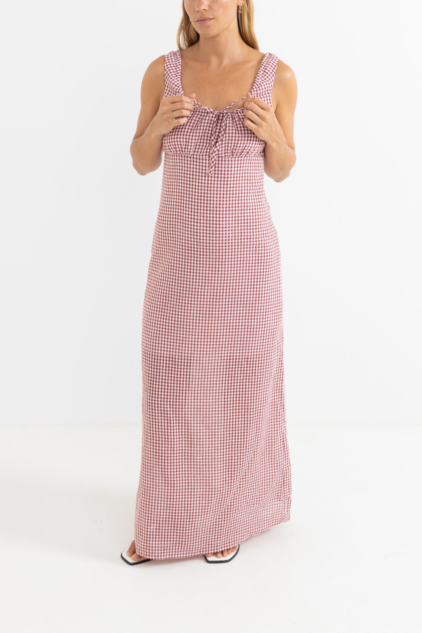 RHYTHM LOLA CHECK MAXI DRESS FIR-FIRE 1XS