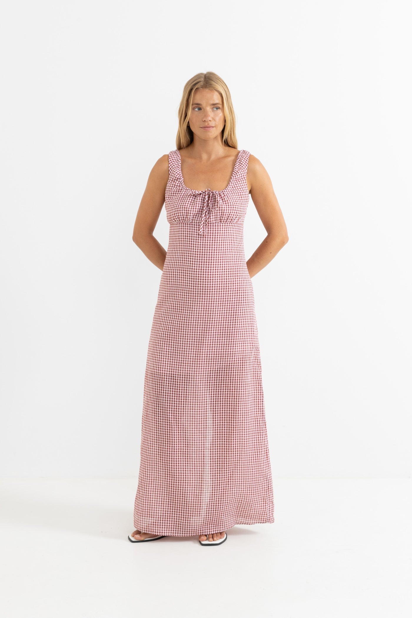 RHYTHM LOLA CHECK MAXI DRESS FIR-FIRE 2S