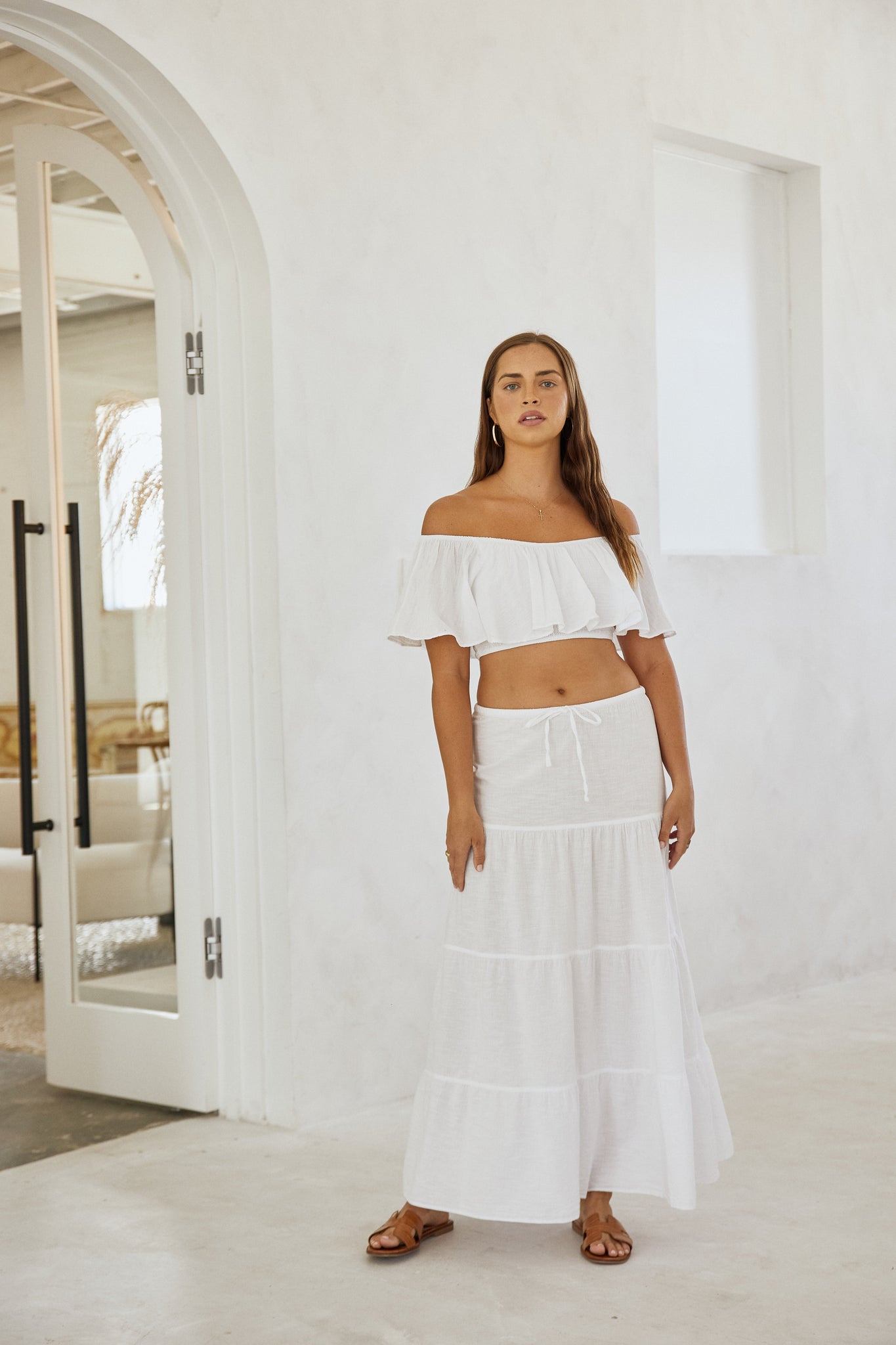 Blanco Flowy Maxi Skirt White S