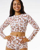 RIP CURL HIBISCUS HEAT CROP RASHVEST 0009-BROWN L