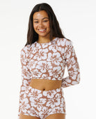 RIP CURL HIBISCUS HEAT CROP RASHVEST 0009-BROWN M