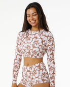 RIP CURL HIBISCUS HEAT CROP RASHVEST 0009-BROWN XS