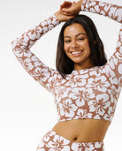 RIP CURL HIBISCUS HEAT CROP RASHVEST 0009-BROWN XS
