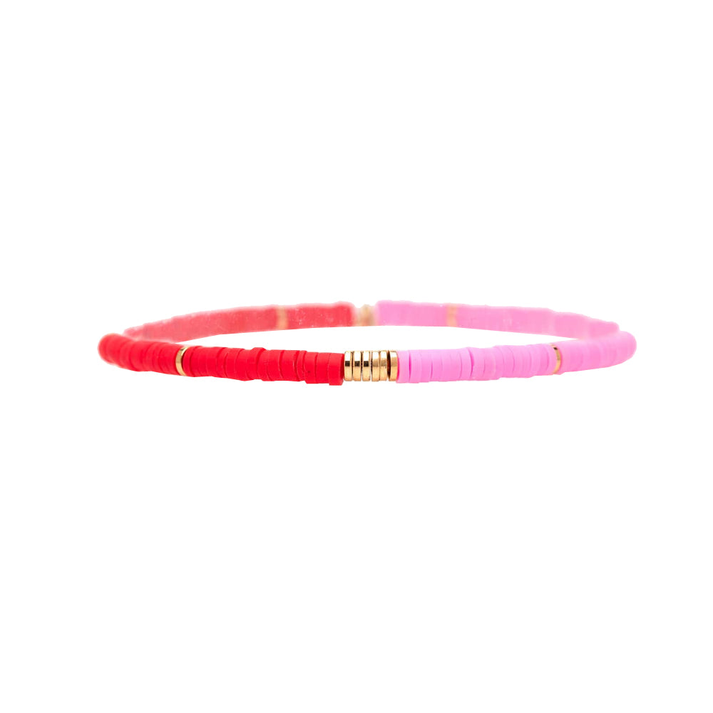 Pura Vida Pink and Red Vinyl Dics Bracelet GOLD O/S
