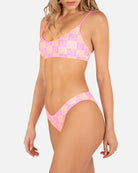 Hurley Smiley Check Reversible Scoop Bikini Bottom WSUN L