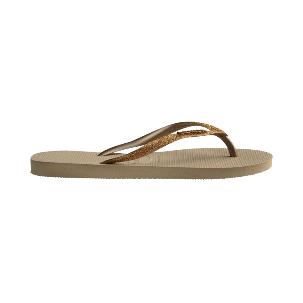 Havaianas Slim Glitter 3 Womens Sandal 9177-Sand-Golden Light Metal 6