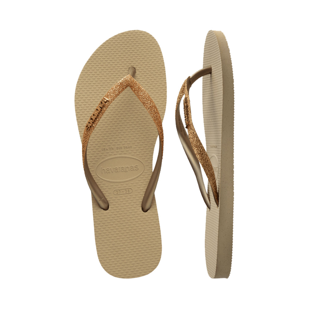 Havaianas Slim Glitter 3 Womens Sandal 9177-Sand-Golden Light Metal 7
