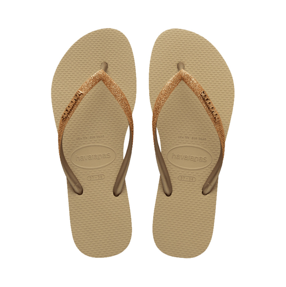 Havaianas Slim Glitter 3 Womens Sandal 9177-Sand-Golden Light Metal 6