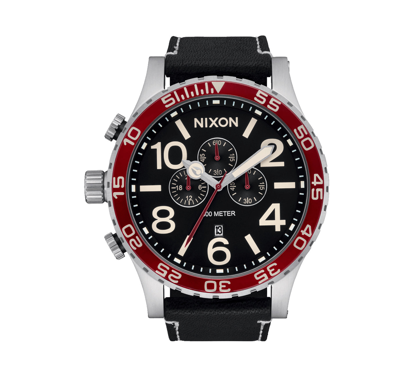 Nixon The 51-30 Chrono Leather Watch 5199-Silver-Black-Cranberry