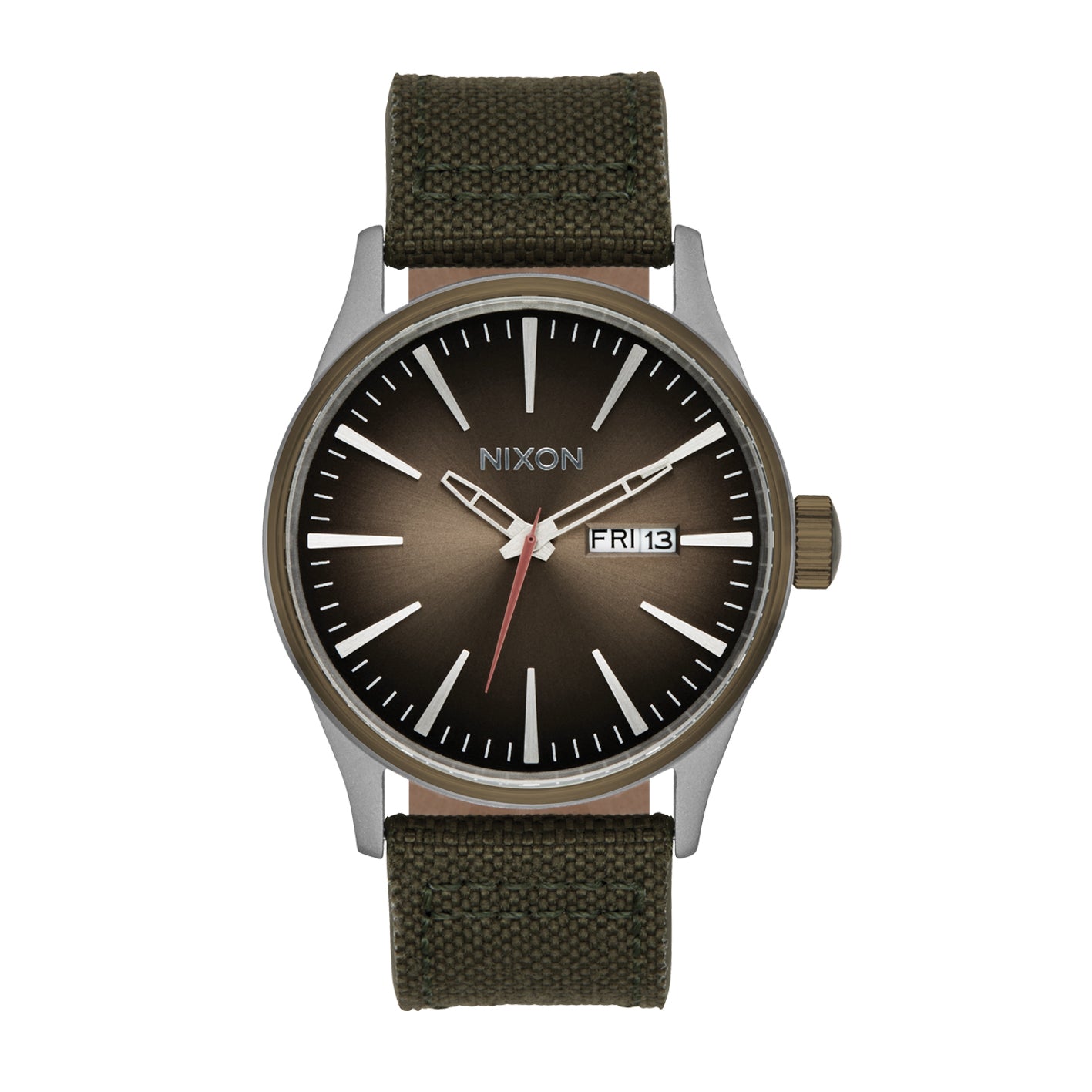 Nixon The Sentry Nylon Watch 5208-Silver-Light Brown-Forest