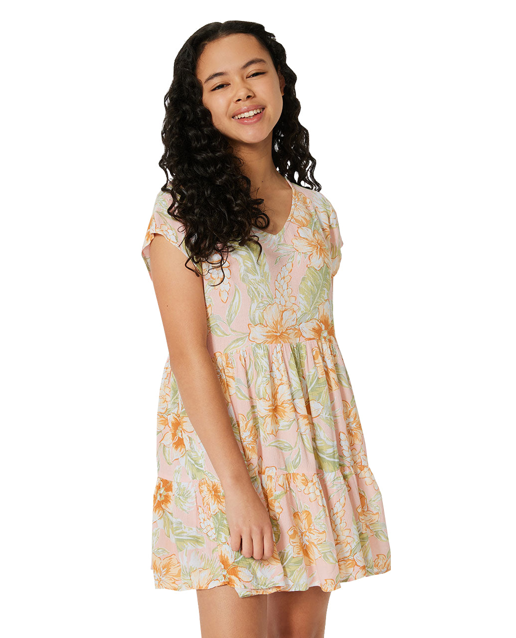 Rip Curl Always Summer Tier Dress Girls ShellCoral 10