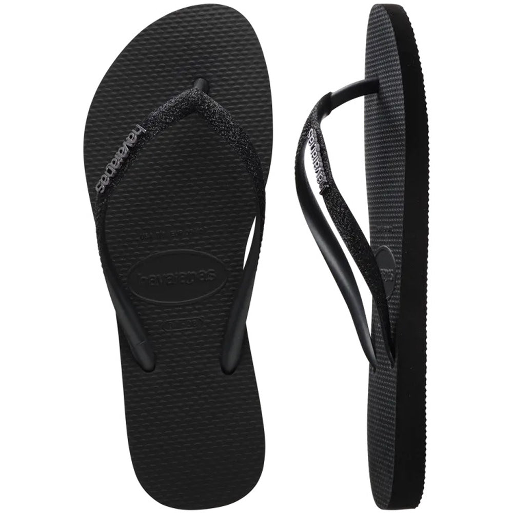 Havaianas Slim Glitter 2 Womens Sandal 1069-Black-Black 7