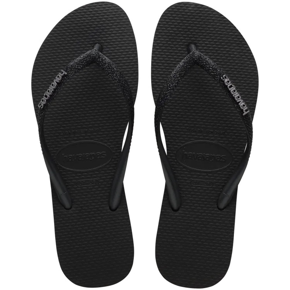 Havaianas Slim Glitter 2 Womens Sandal 1069-Black-Black 9