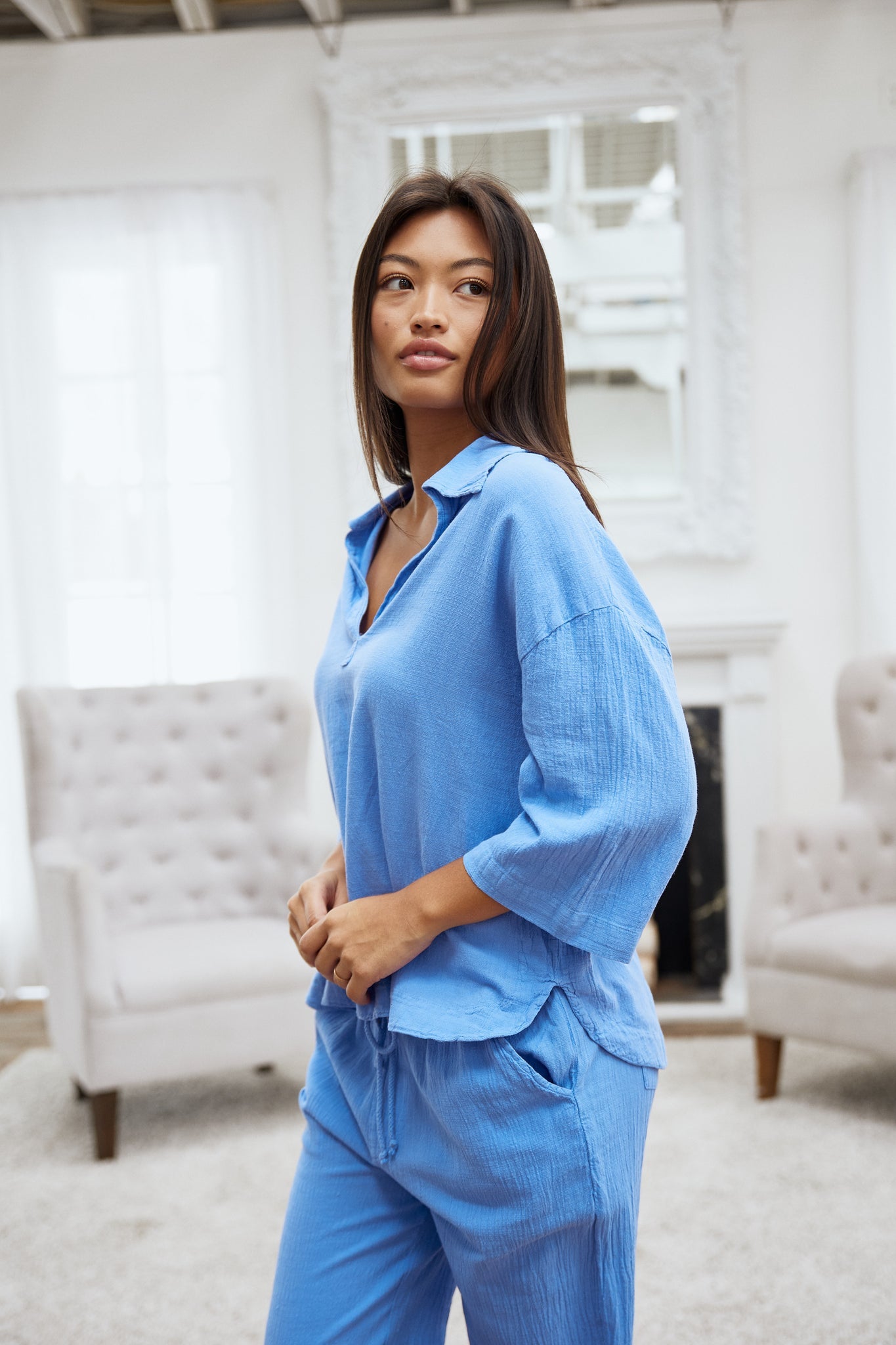 Blanco Oversized Three Quarter Top Azure M