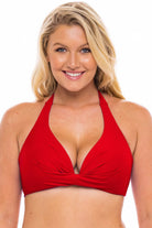 H2OH Deep V Halter bikini top  RED E