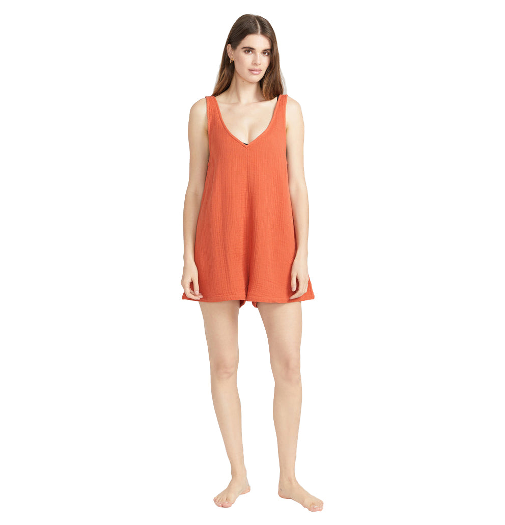 VOLCOM HANG LOOSE ROMPER DSR-DUST RED S