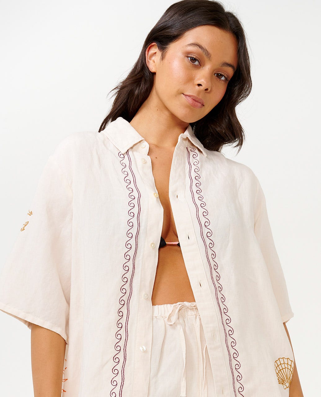 Rip Curl Beach Party Embroidered Shirt  OFFWHT S