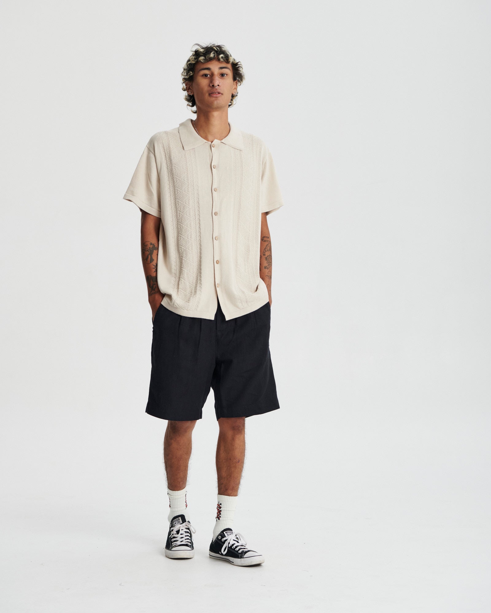 The Critical Slide Society Trader Knit Shirt ECRU S