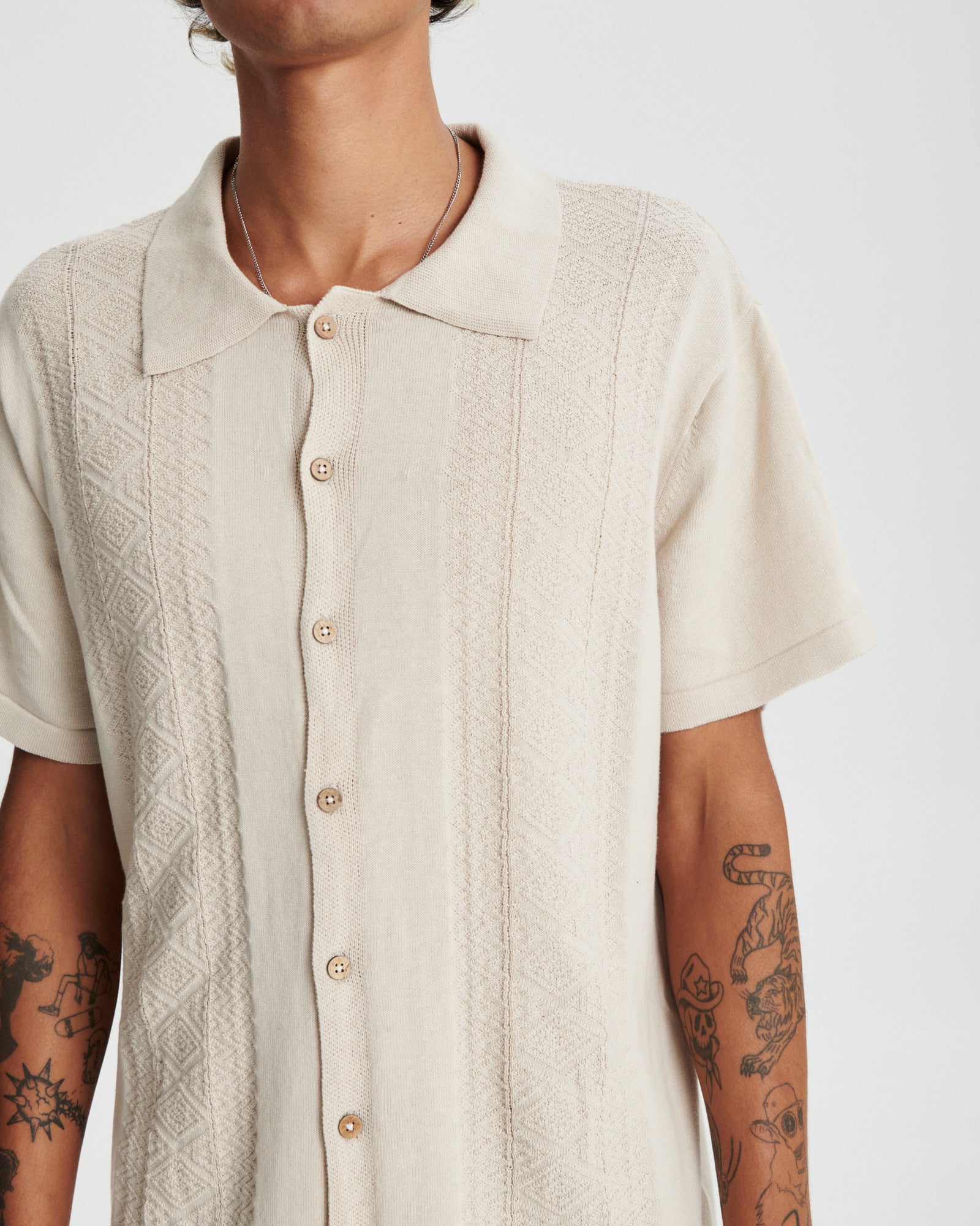 The Critical Slide Society Trader Knit Shirt ECRU L