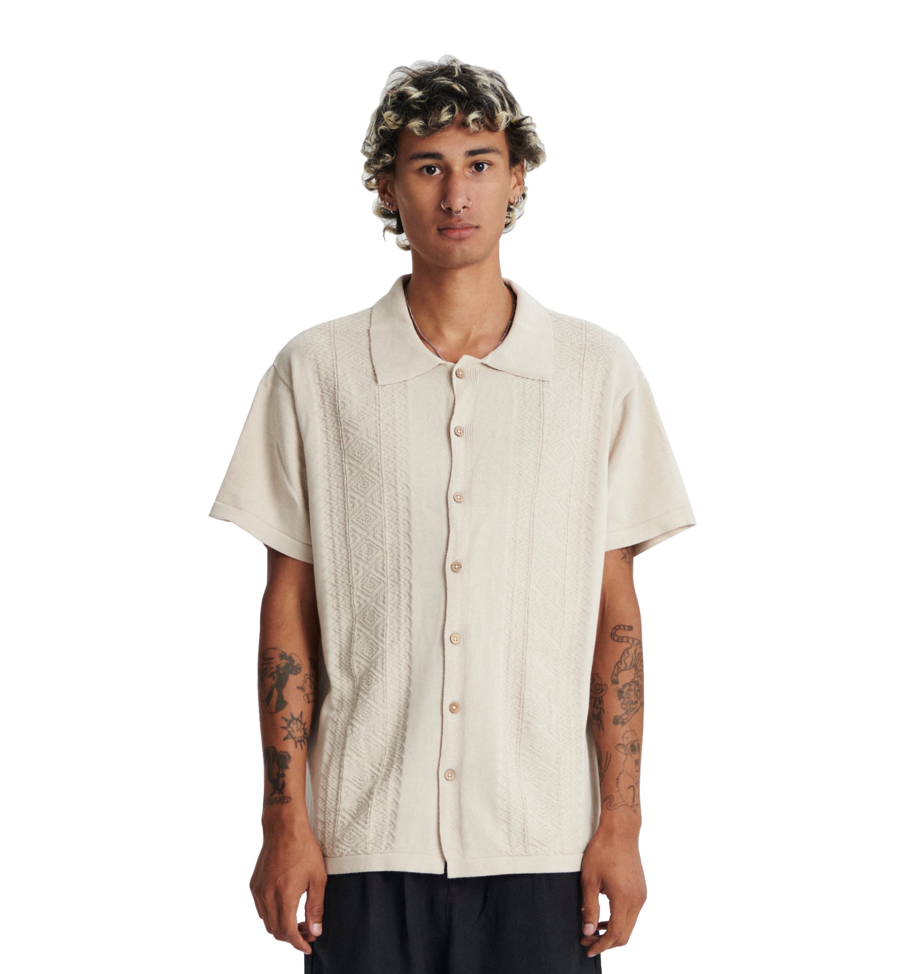 The Critical Slide Society Trader Knit Shirt ECRU M