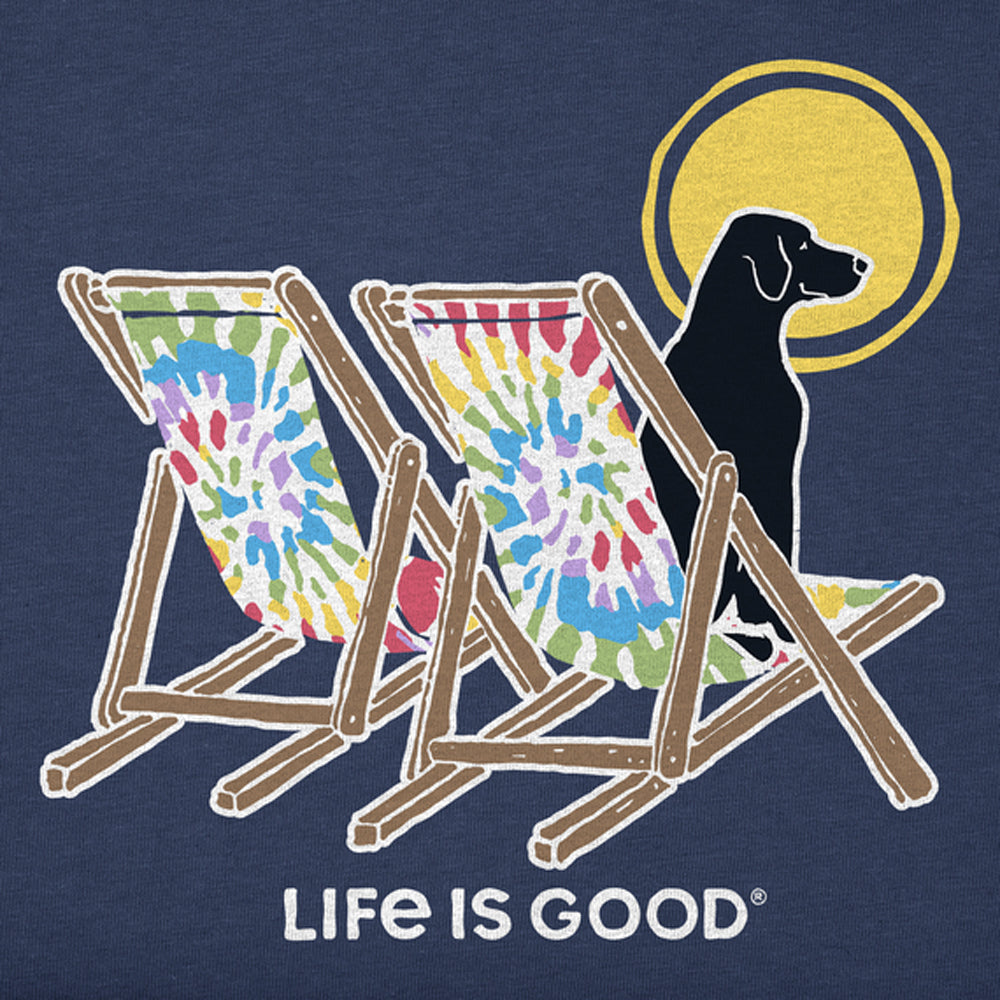 Life is Good Womens Crusher Tie Dye Dog Beach SS Tee  DstBlu M