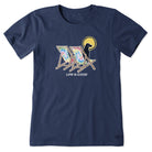 Life is Good Womens Crusher Tie Dye Dog Beach SS Tee  DstBlu M