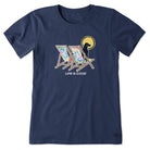 Life is Good Womens Crusher Tie Dye Dog Beach SS Tee  DstBlu M