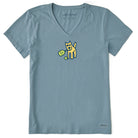 Life is Good Womens Crusher Vee Vintage Rocket Pickleball SS Tee SmkBlu XS