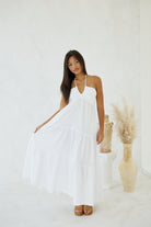 Blanco Tie Back Long Flowy Maxi Dress White L