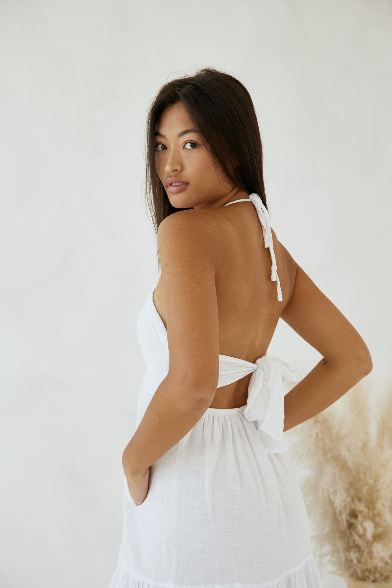 Blanco Tie Back Long Flowy Maxi Dress | Island Water Sports Blanco Tie Back Long Flowy Maxi Dress | Island Water Sports