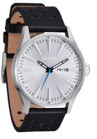 Nixon The Sentry Leather Watch 5269-Chrome-Silver Sunray-Black