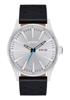 Nixon The Sentry Leather Watch 5269-Chrome-Silver Sunray-Black