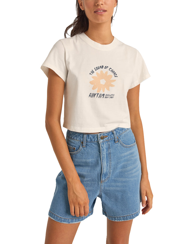 Rhythm Daisy Crop Crew Tee WHT-WHITE 4L