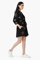 America & Beyond Safari Tiger Embroidered Mini Dress Black S