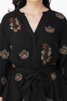 America & Beyond Safari Tiger Embroidered Mini Dress Black L