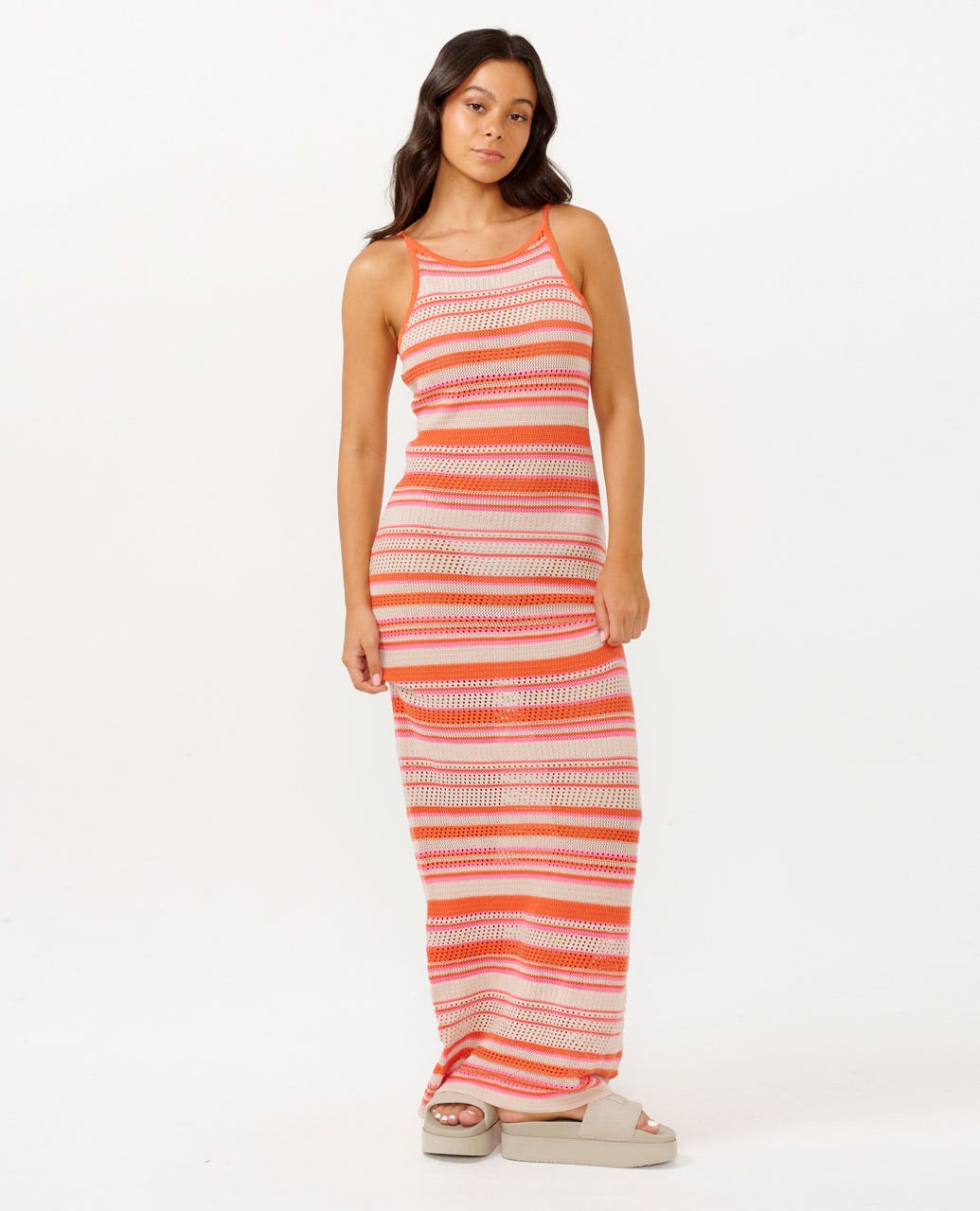 Rip Curl Sun To Sea Crochet Maxi Dress 8031-MidPink XS