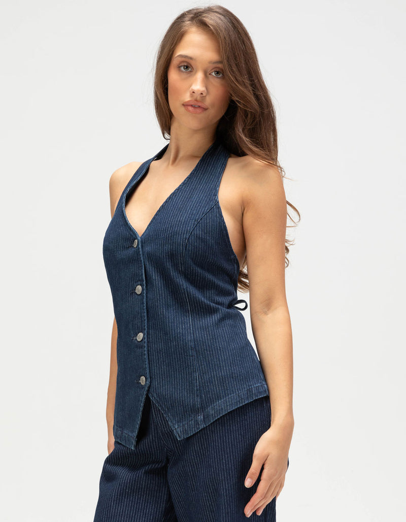 Rhythm Pinstripe Halter Vest DEN-Denim M