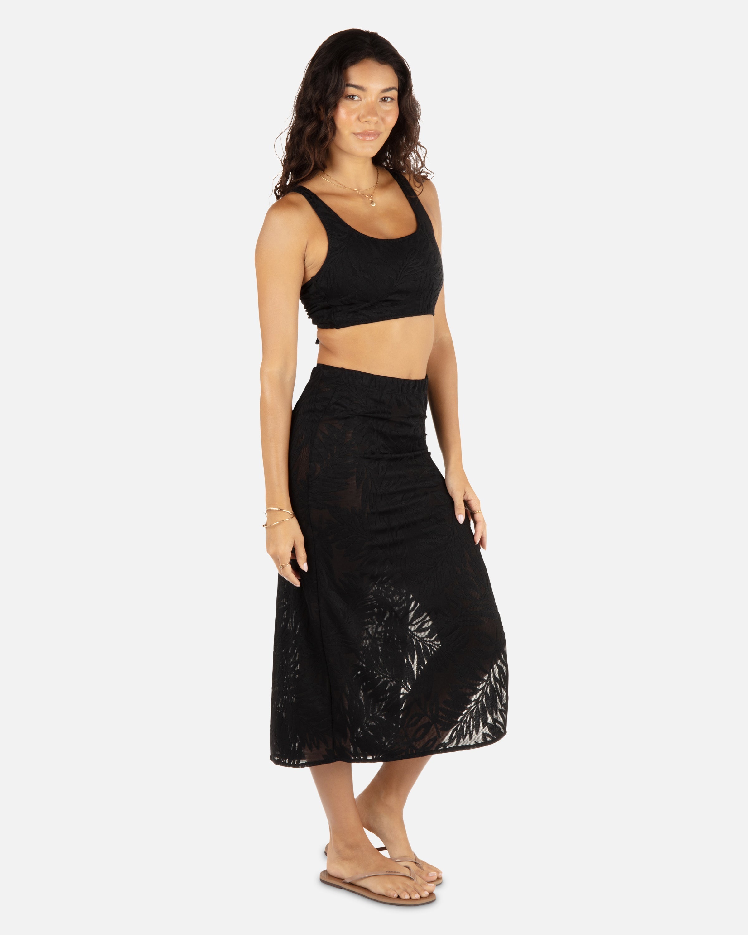 Hurley Ulu Leaf Midi Skirt Black L