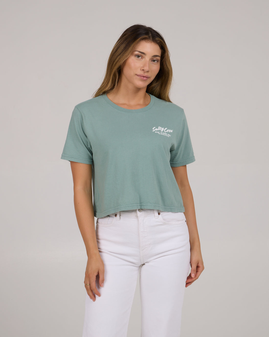 Salty Crew Fish Bowl Crop Tee Sage L