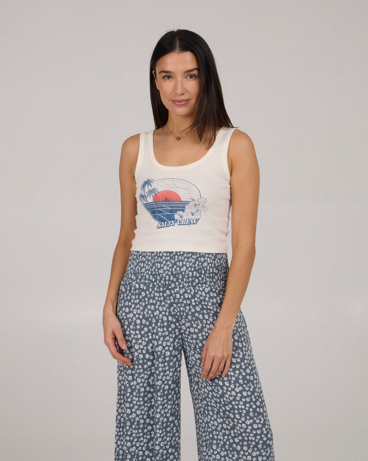 Salty Crew Beach Scene Crop Tank  OffWht S