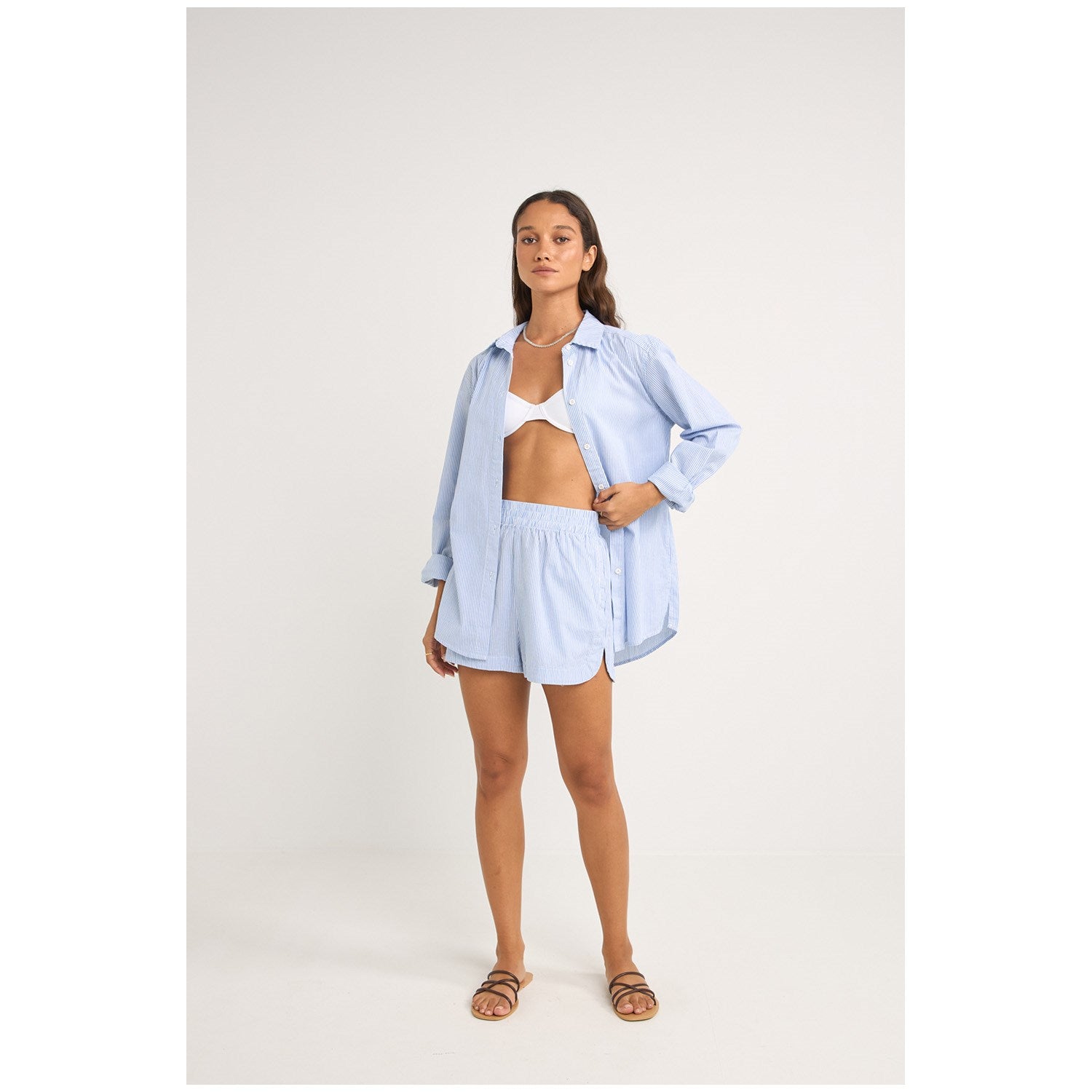 Rhythm Zephyr Stripe Shirt BLU XS