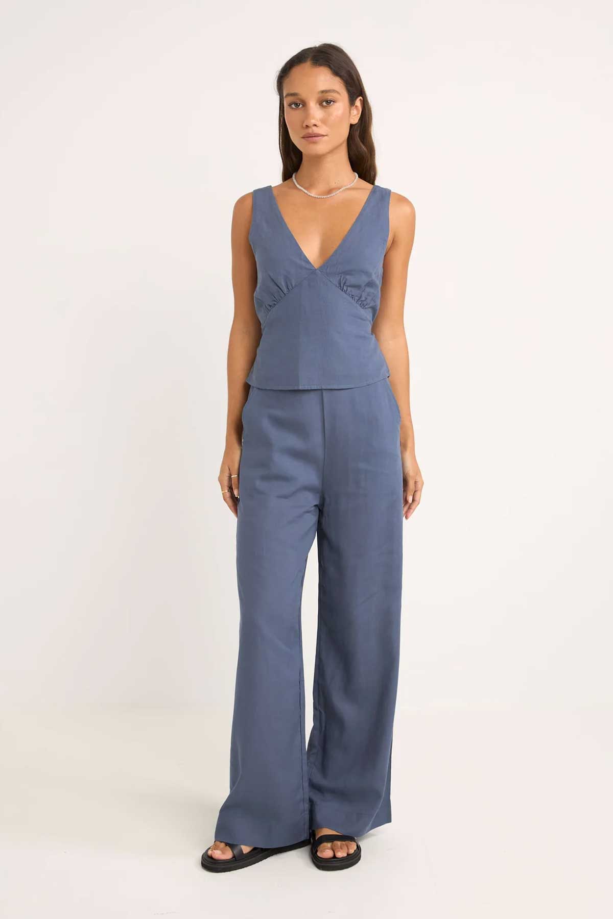 Rhythm Stevie Wide Leg Pant BLU 4